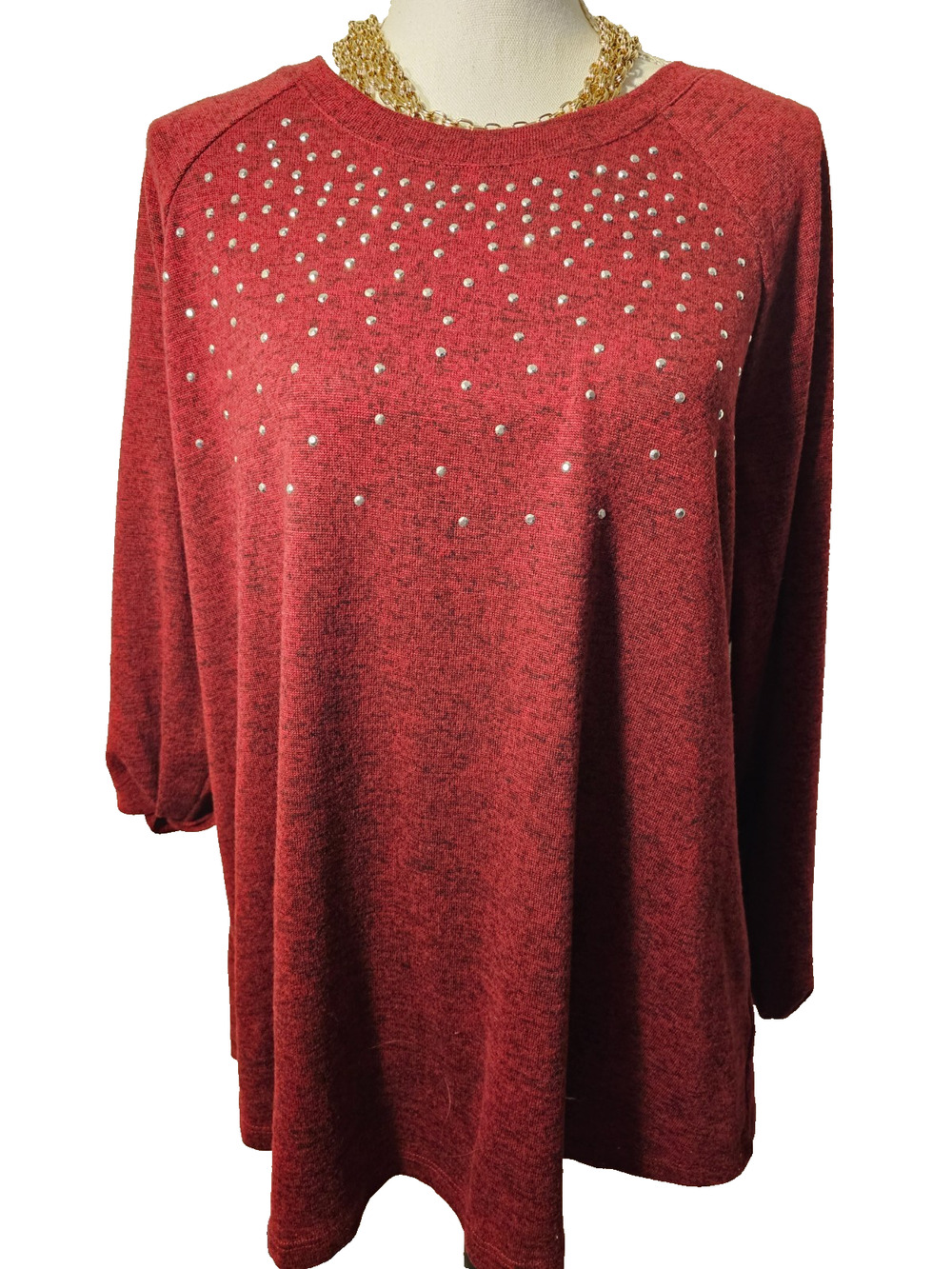 DG2 Diane Gilman Womens Burgundy Studded Brushed Knit Top Soft Sweater XL